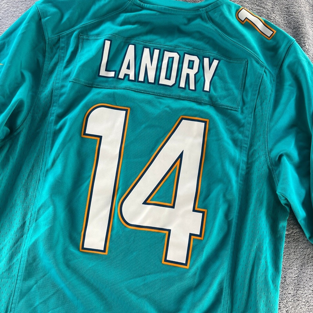Nike Football Jersey Mens Small Aqua Miami Dolphins Jarvis Landry 14 NFL Game - Picture 5 of 11